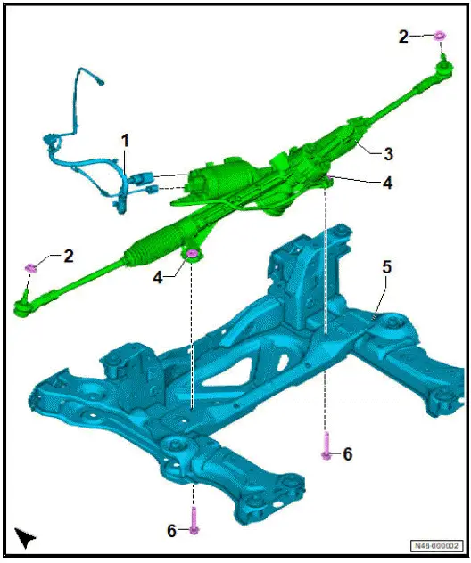 Volkswagen ID.4. Assembly overview - steering rack, right-hand drive