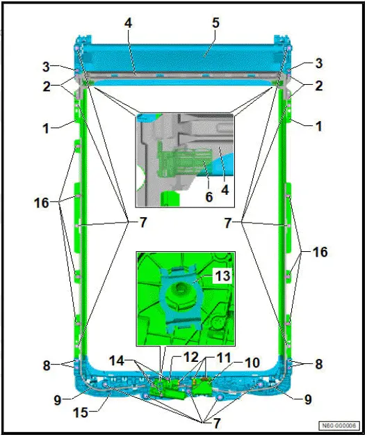 Volkswagen ID.4. Assembly overview - sun blind 