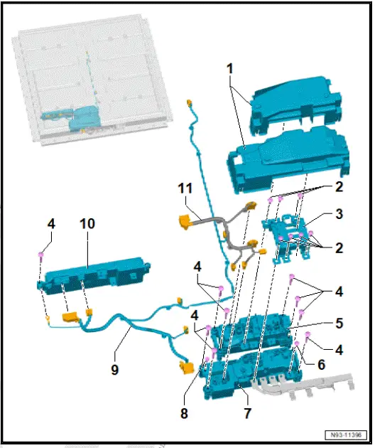Volkswagen ID.4. Assembly overview - switching unit for high-voltage battery, 48, 55, 62 kWh 