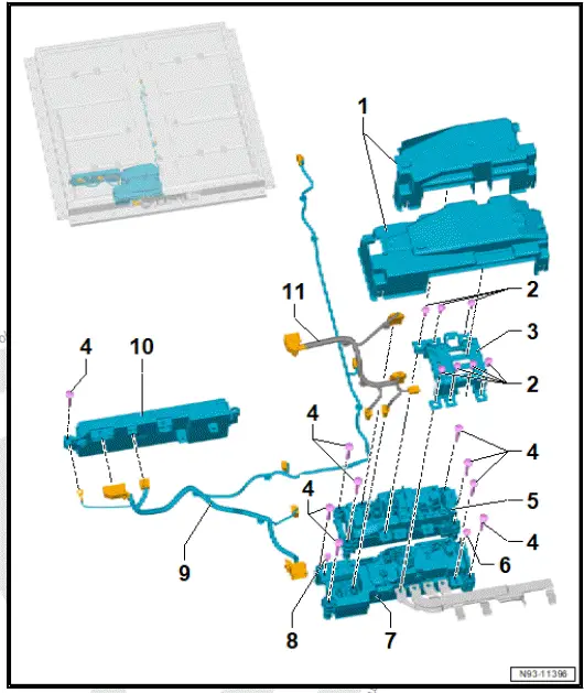 Volkswagen ID.4. Assembly overview - switching unit for high-voltage battery, 48, 55, 62 kWh 