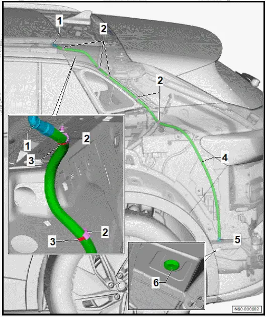 Volkswagen ID.4. Assembly overview - water drain hoses