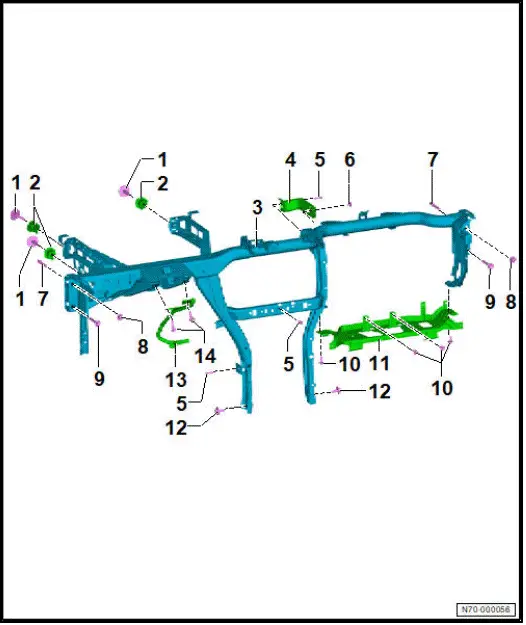 Volkswagen ID.4. Assembly overview  central tube for dash panel 
