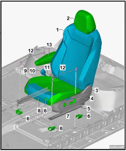 Volkswagen ID.4. Assembly overview - front seat, electric adjustment