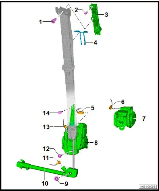 Volkswagen ID.4. Assembly overview ? front three-point seat belt