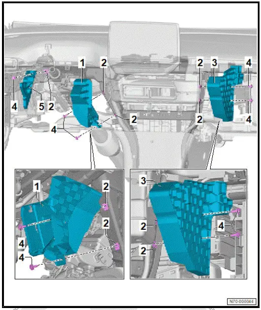 Volkswagen ID.4. Assembly overview  impact damper and glove compartment bracket