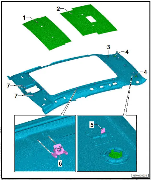 Volkswagen ID.4. Assembly overview  moulded headliner