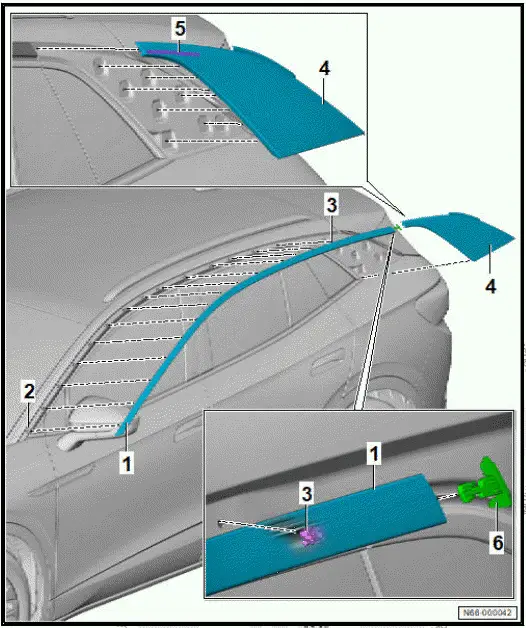 Volkswagen ID.4. Assembly overview - roof trim strip