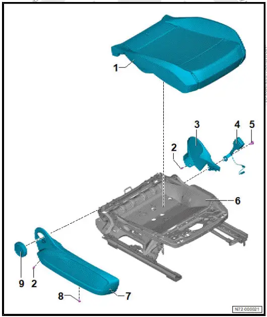 Volkswagen ID.4. Assembly overview   seat pan, fixed seat