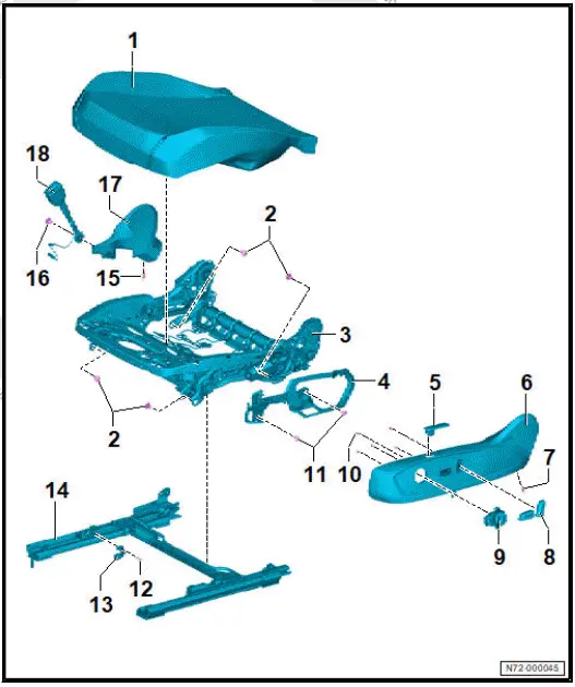 Volkswagen ID.4. Assembly overview - seat pan, NAR