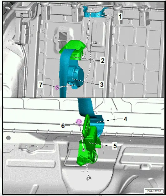 Volkswagen ID.4. Assembly overview - rear centre three-point seat belt 