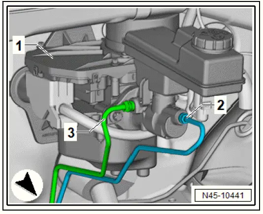 Volkswagen ID.4. Connecting brake lines to hydraulic unit, left-hand drive vehicles
