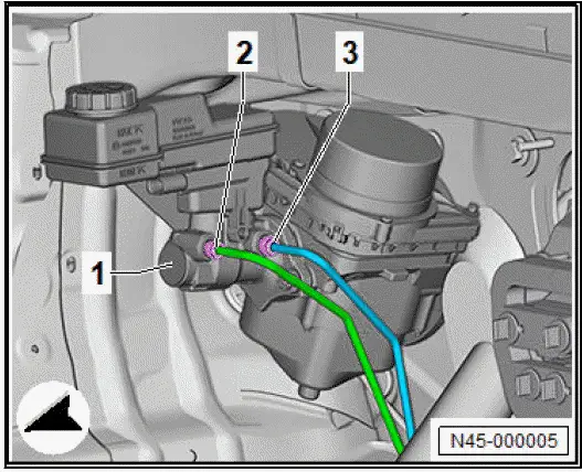 Volkswagen ID.4. Connecting brake lines to hydraulic unit, right-hand drive vehicles