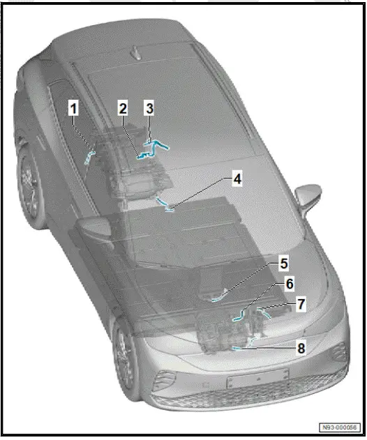 Volkswagen ID.4. Overview of fitting locations - potential equalisation lines