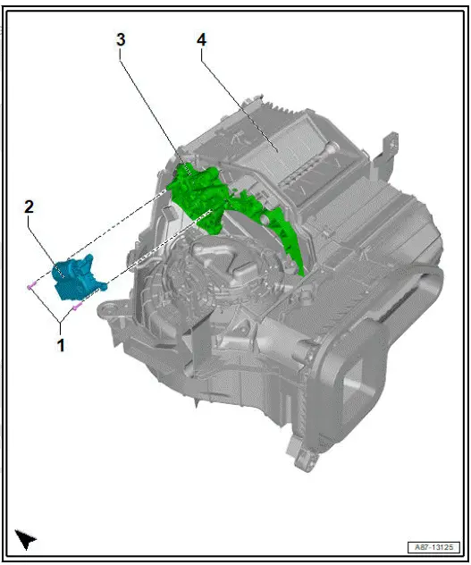 Volkswagen ID.4. Exploded view - control motors (front), air intake box of heater and air conditioning unit