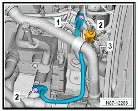 Volkswagen ID.4. Removing and installing refrigerant line from heat exchanger for high-voltage battery to high-pressure line