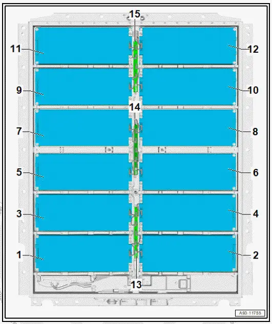 Volkswagen ID.4. Overview of fitting locations - battery modules, 82 kWh