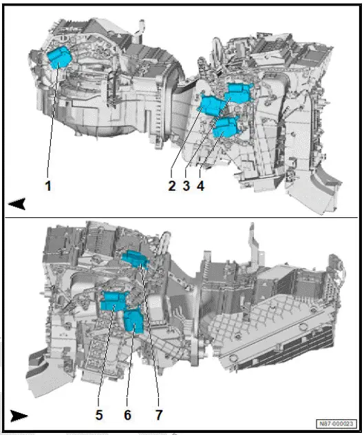 Volkswagen ID.4. Overview of fitting locations - control motors (front)