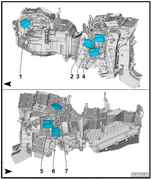 Volkswagen ID.4. Overview of fitting locations - control motors (front)