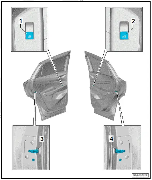 Volkswagen ID.4. Overview of fitting locations - controls in rear doors