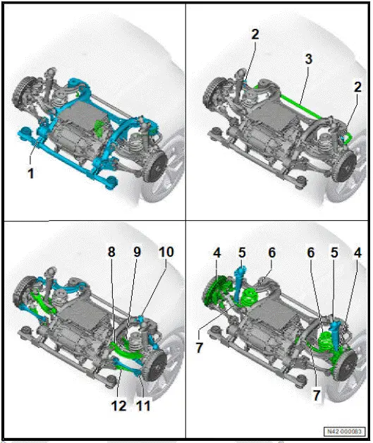 Volkswagen ID.4. Overview of fitting locations - rear axle