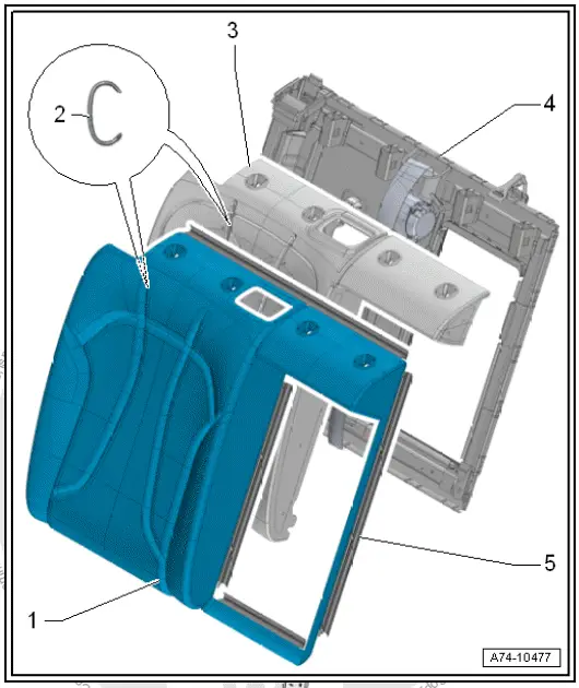 Volkswagen ID.4. Assembly overview - rear seat backrest cover and padding
