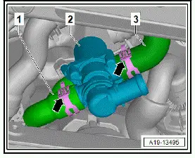 Volkswagen ID.4. Removing and installing mixing valve 2 for high-voltage battery [V696] pre-heating, heat pump 