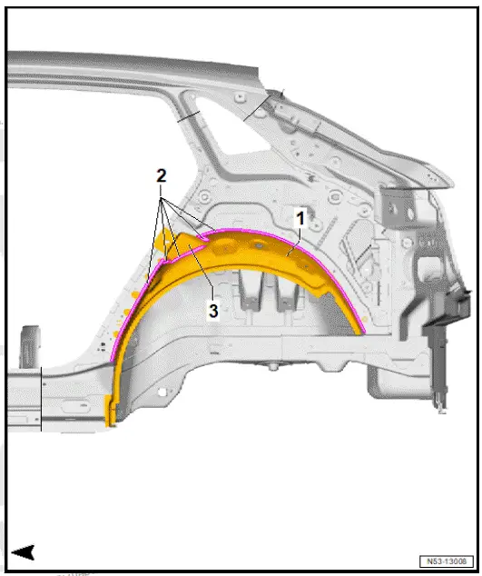 Volkswagen ID.4. Assembly overview - rear wheel housing 