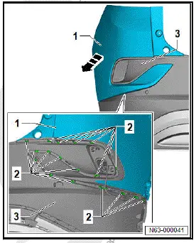Volkswagen ID.4. Removing and installing top section of bumper cover 