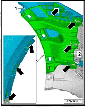Volkswagen ID.4. Removing and installing bumper cover reinforcement