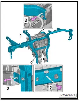 Volkswagen ID.4. Removing and installing dash panel cross member 