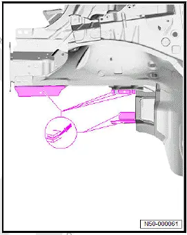 Volkswagen ID.4. Renewing front left longitudinal member, part section (2nd separating cut)