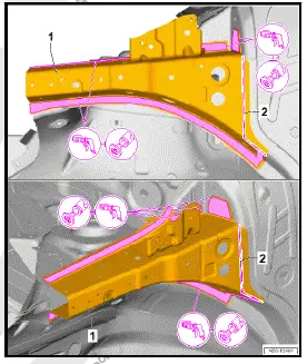 Volkswagen ID.4. Renewing upper longitudinal member