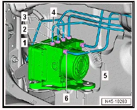 Volkswagen ID.4. Removing and installing ABS control unit [J104]/ABS hydraulic unit [N55], right-hand drive vehicles