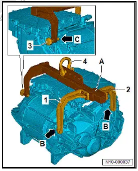 Volkswagen ID.4. Securing motor to engine and gearbox support, rear motor