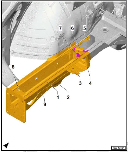 Volkswagen ID.4. Assembly overview - rear longitudinal member, part section (second separating cut)