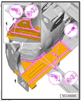 Volkswagen ID.4. Renewing longitudinal member cover plate