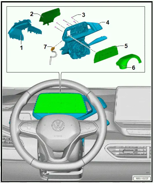 Volkswagen ID.4. Assembly overview - control unit with display unit for driver information system 