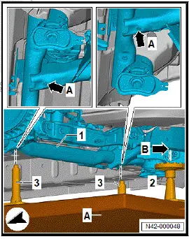 Volkswagen ID.4. Taking up weight of subframe using scissor-type assembly platform